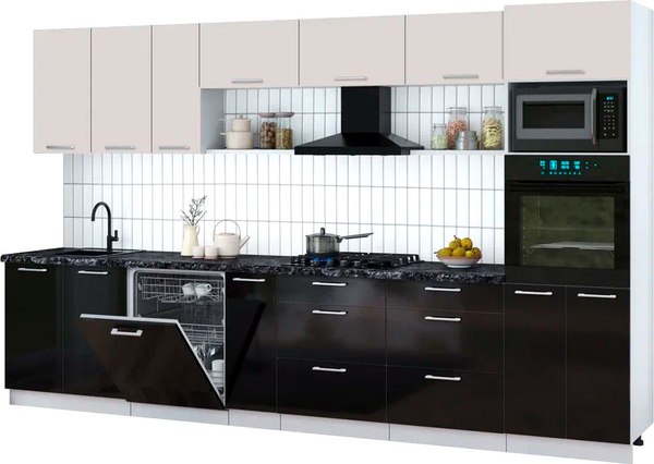 Кухонный гарнитур Интерлиния Мила Gloss 3.5-ПМ1-2 - фото