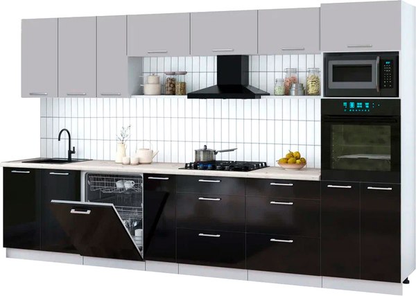 Кухонный гарнитур Интерлиния Мила Gloss 3.5-ПМ1-2 - фото