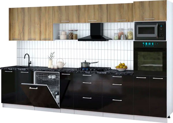 Кухонный гарнитур Интерлиния Мила Gloss 3.5-ПМ1-2 - фото