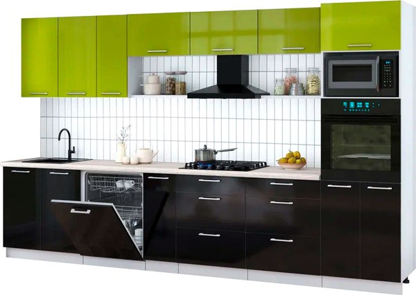 Кухонный гарнитур Интерлиния Мила Gloss 3.5-ПМ1-2 - фото