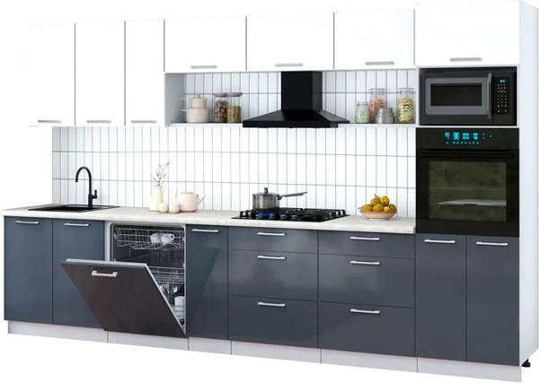 Кухонный гарнитур Интерлиния Мила Gloss 3.5-ПМ1-2 - фото