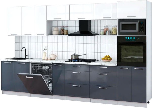 Кухонный гарнитур Интерлиния Мила Gloss 3.5-ПМ1-2 - фото