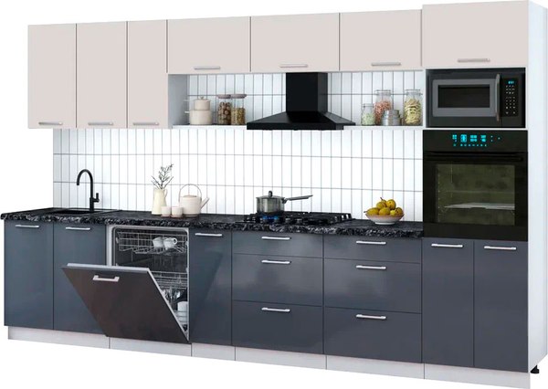 Кухонный гарнитур Интерлиния Мила Gloss 3.5-ПМ1-2 - фото