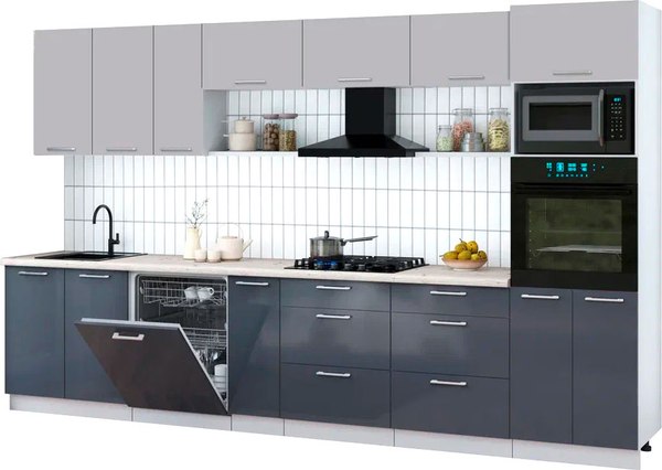 Кухонный гарнитур Интерлиния Мила Gloss 3.5-ПМ1-2 - фото