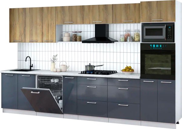 Кухонный гарнитур Интерлиния Мила Gloss 3.5-ПМ1-2 - фото