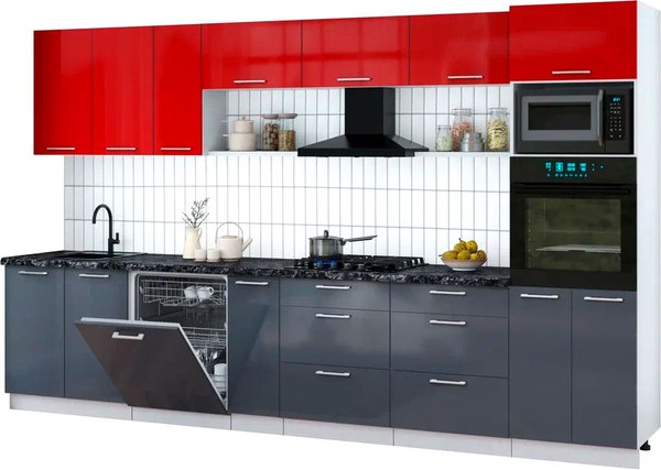 Кухонный гарнитур Интерлиния Мила Gloss 3.5-ПМ1-2 - фото