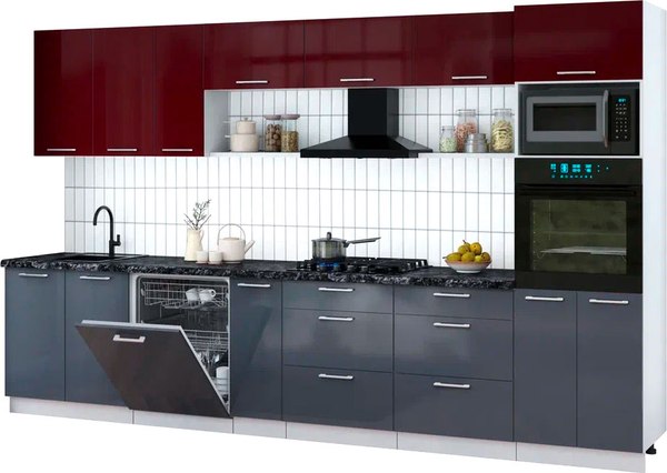 Кухонный гарнитур Интерлиния Мила Gloss 3.5-ПМ1-2 - фото