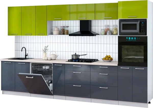 Кухонный гарнитур Интерлиния Мила Gloss 3.5-ПМ1-2 - фото