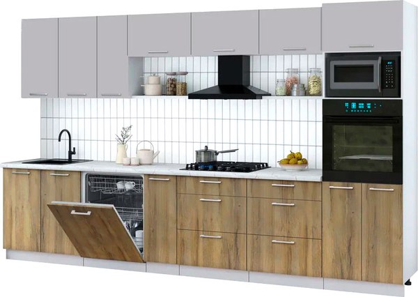 Кухонный гарнитур Интерлиния Мила Gloss 3.5-ПМ1-2 - фото