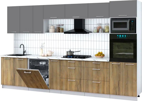 Кухонный гарнитур Интерлиния Мила Gloss 3.5-ПМ1-2 - фото