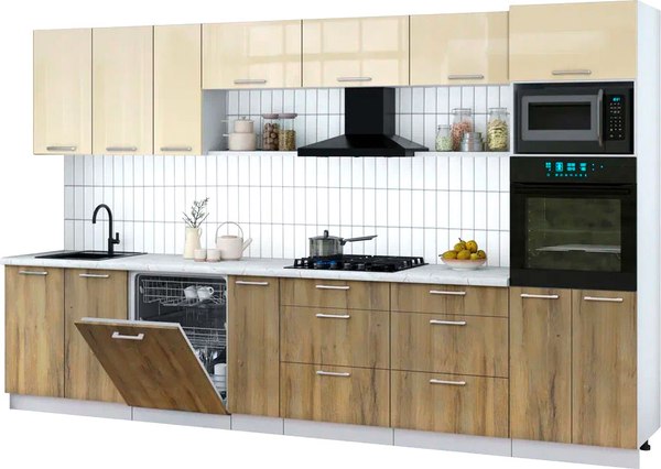 Кухонный гарнитур Интерлиния Мила Gloss 3.5-ПМ1-2 - фото