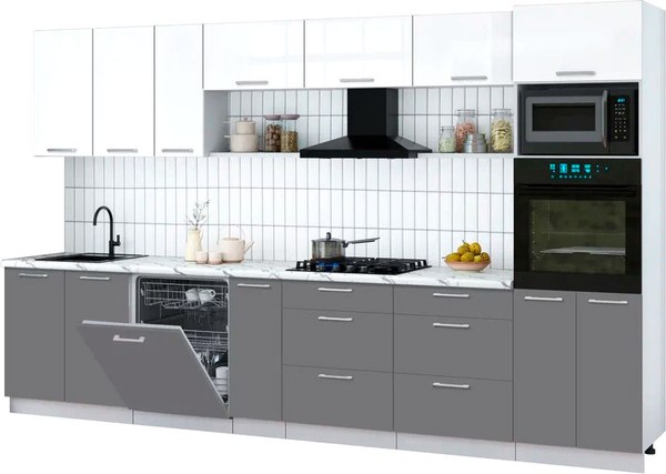 Кухонный гарнитур Интерлиния Мила Gloss 3.5-ПМ1-2 - фото