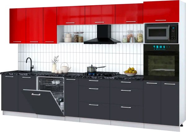 Кухонный гарнитур Интерлиния Мила Gloss 3.5-ПМ1-2 - фото