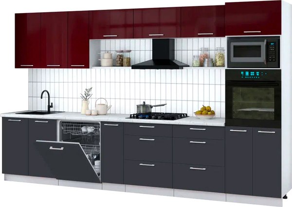 Кухонный гарнитур Интерлиния Мила Gloss 3.5-ПМ1-2 - фото