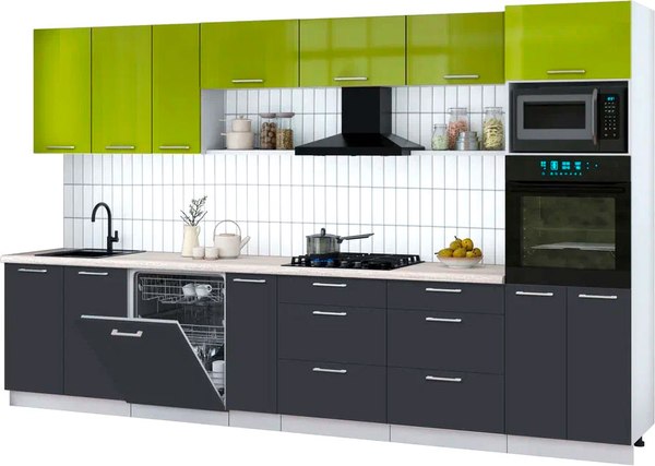 Кухонный гарнитур Интерлиния Мила Gloss 3.5-ПМ1-2 - фото