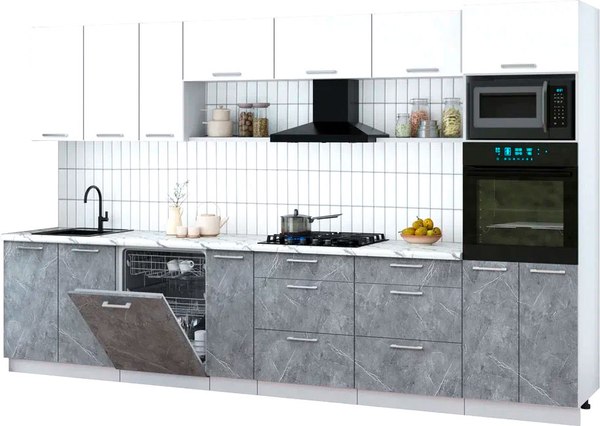 Кухонный гарнитур Интерлиния Мила Gloss 3.5-ПМ1-2 - фото