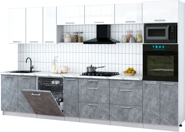 Кухонный гарнитур Интерлиния Мила Gloss 3.5-ПМ1-2 - фото