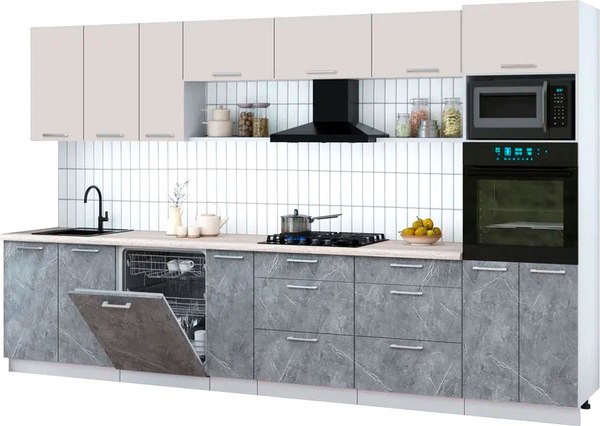 Кухонный гарнитур Интерлиния Мила Gloss 3.5-ПМ1-2 - фото
