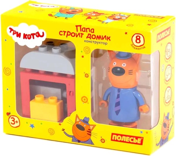 Конструктор Полесье Макси. Три кота. Папа строит домик / 67392 - фото