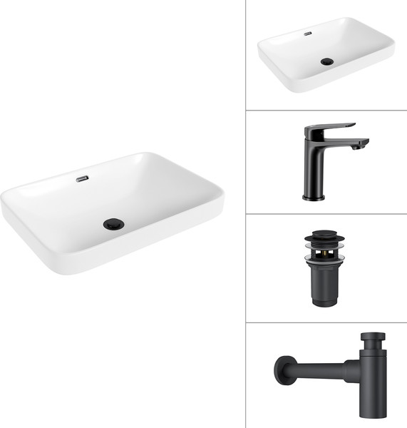 Умывальник со смесителем Lauter 21441B + Sky 21СК533BS + сифон 21635B + донный клапан 21190B - фото