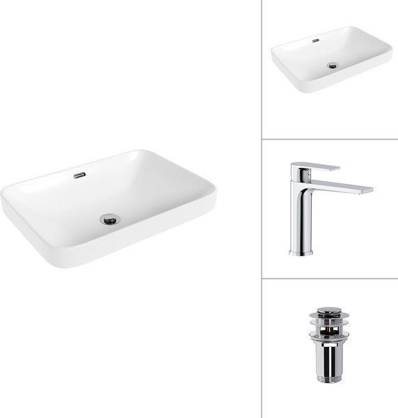 Умывальник со смесителем Lauter 21441B + Reef 21CK678C с донным клапаном 21190CH - фото