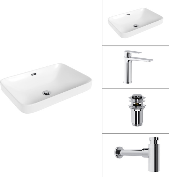 Умывальник со смесителем Lauter 21441B + Reef 21CK678C + сифон 21635CH + донный клапан 21190CH - фото