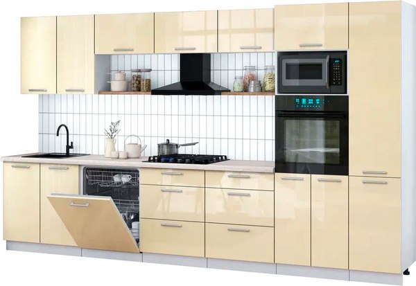 Кухонный гарнитур Интерлиния Мила Gloss 3.6-ПМ1 - фото