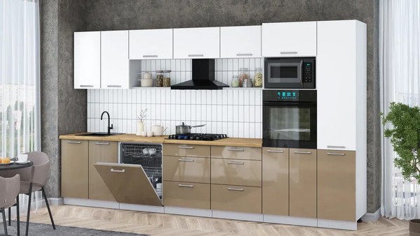 Кухонный гарнитур Интерлиния Мила Gloss 3.6-ПМ1