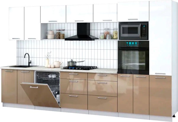 Кухонный гарнитур Интерлиния Мила Gloss 3.6-ПМ1 - фото