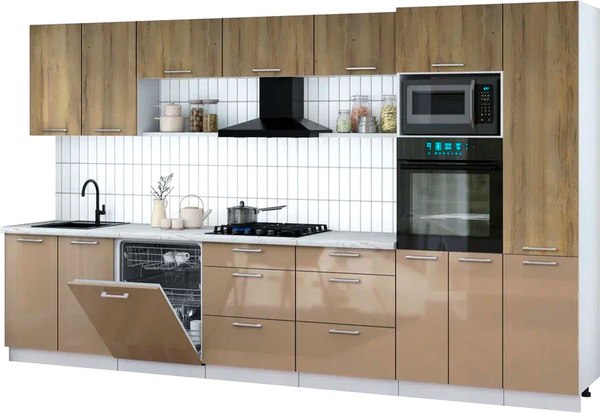 Кухонный гарнитур Интерлиния Мила Gloss 3.6-ПМ1 - фото