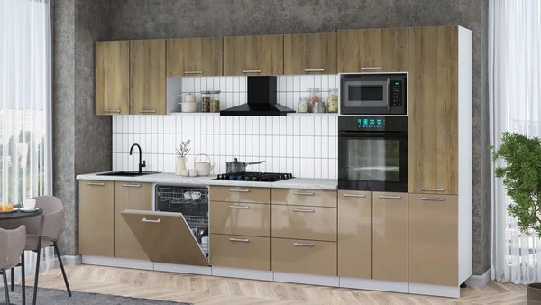 Кухонный гарнитур Интерлиния Мила Gloss 3.6-ПМ1