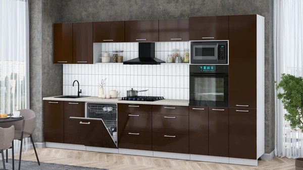 Кухонный гарнитур Интерлиния Мила Gloss 3.6-ПМ1