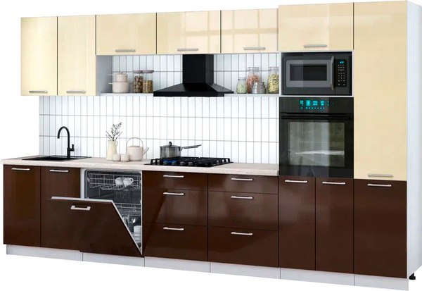 Кухонный гарнитур Интерлиния Мила Gloss 3.6-ПМ1 - фото