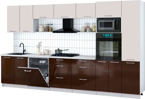 Кухонный гарнитур Интерлиния Мила Gloss 3.6-ПМ1 - фото