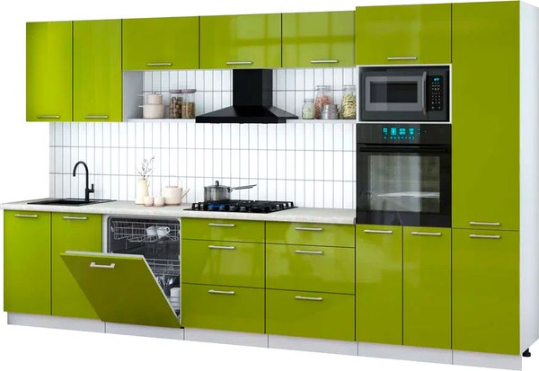 Кухонный гарнитур Интерлиния Мила Gloss 3.6-ПМ1 - фото