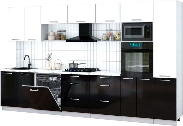 Кухонный гарнитур Интерлиния Мила Gloss 3.6-ПМ1 - фото