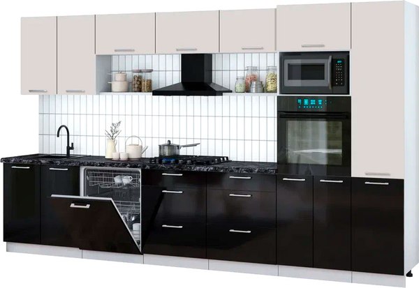 Кухонный гарнитур Интерлиния Мила Gloss 3.6-ПМ1 - фото