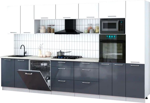 Кухонный гарнитур Интерлиния Мила Gloss 3.6-ПМ1 - фото