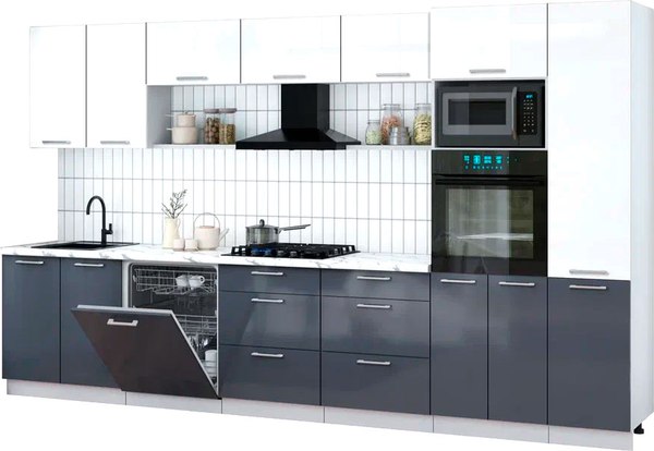 Кухонный гарнитур Интерлиния Мила Gloss 3.6-ПМ1 - фото