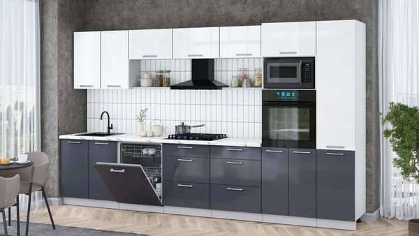 Кухонный гарнитур Интерлиния Мила Gloss 3.6-ПМ1