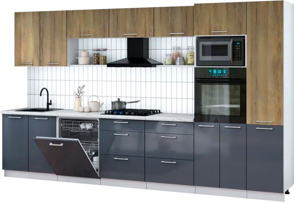 Кухонный гарнитур Интерлиния Мила Gloss 3.6-ПМ1 - фото