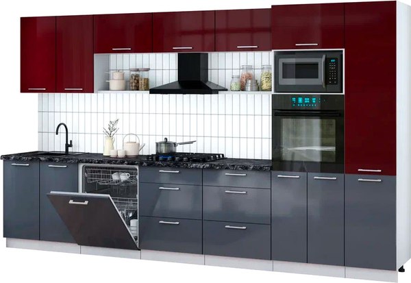 Кухонный гарнитур Интерлиния Мила Gloss 3.6-ПМ1 - фото