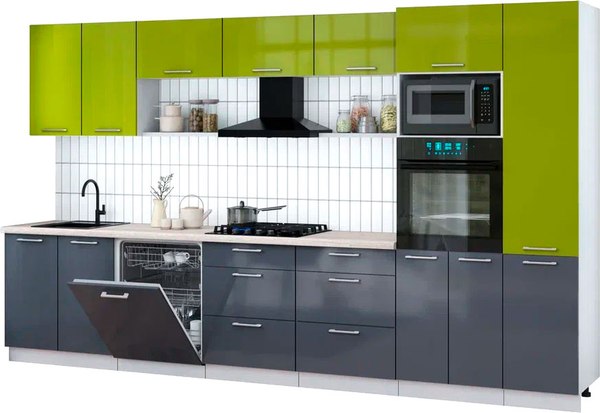 Кухонный гарнитур Интерлиния Мила Gloss 3.6-ПМ1 - фото