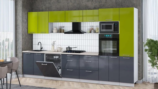 Кухонный гарнитур Интерлиния Мила Gloss 3.6-ПМ1