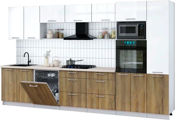 Кухонный гарнитур Интерлиния Мила Gloss 3.6-ПМ1 - фото