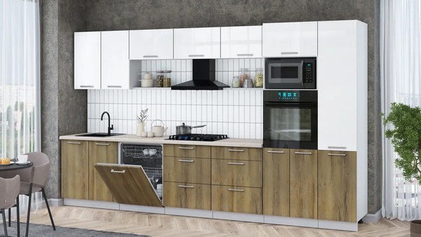 Кухонный гарнитур Интерлиния Мила Gloss 3.6-ПМ1