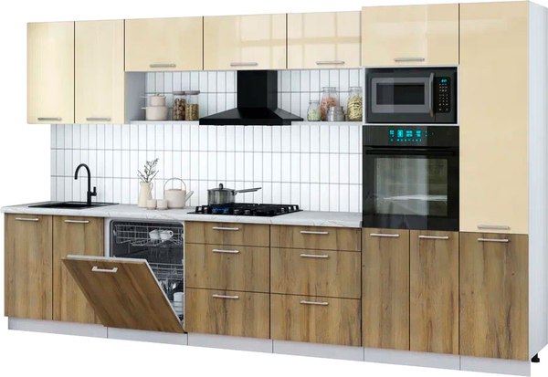 Кухонный гарнитур Интерлиния Мила Gloss 3.6-ПМ1 - фото