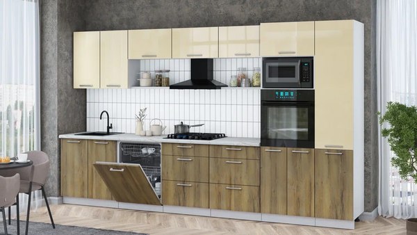 Кухонный гарнитур Интерлиния Мила Gloss 3.6-ПМ1