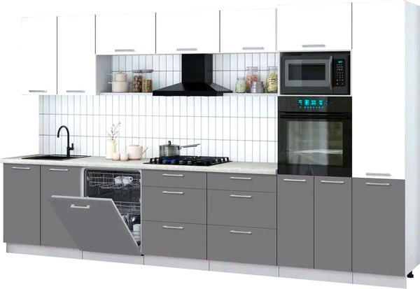Кухонный гарнитур Интерлиния Мила Gloss 3.6-ПМ1 - фото