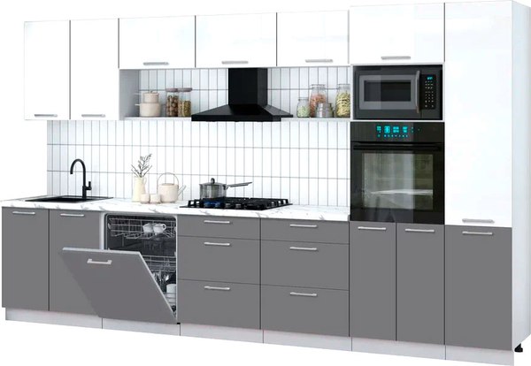 Кухонный гарнитур Интерлиния Мила Gloss 3.6-ПМ1 - фото